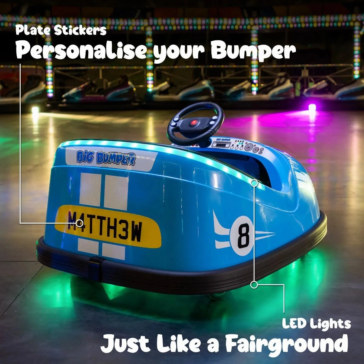 Xootz Big Bumper Car  Two-Seater Rideon - 360 Spin Ride-On - Blue