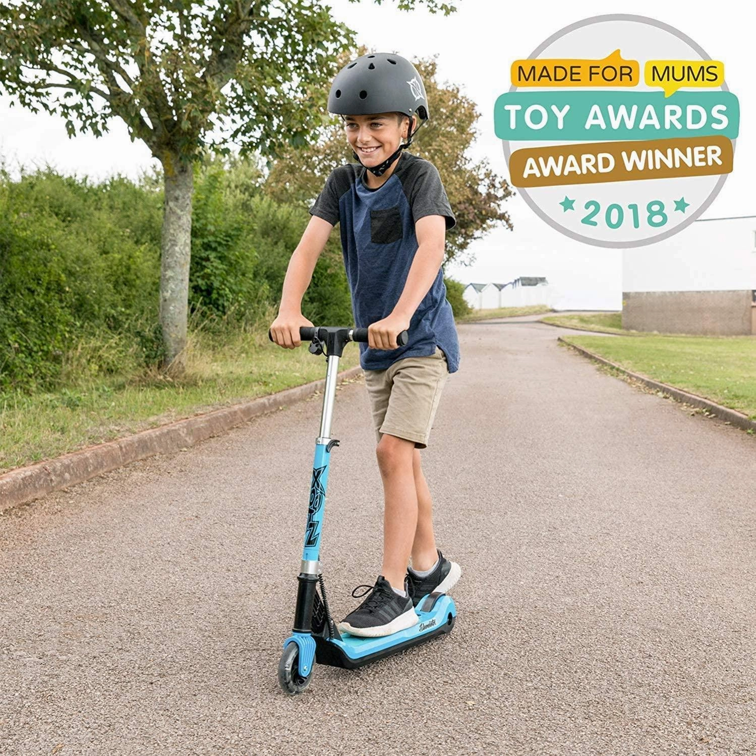 XOOTZ Kids Electric Scooter Folding with LED Light Up Wheel - Blue