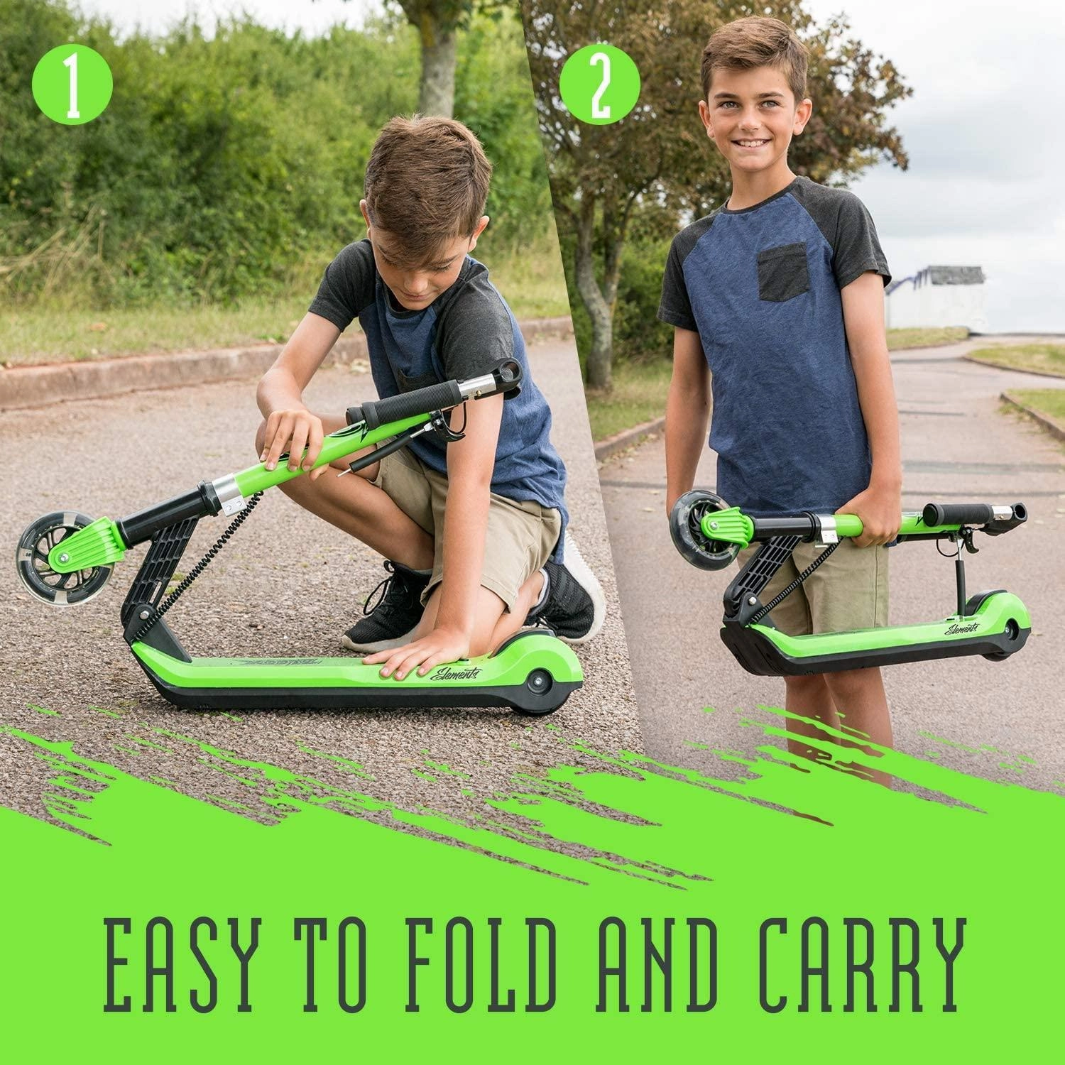 XOOTZ Kids Electric Scooter Folding with LED Light Up Wheel - Green