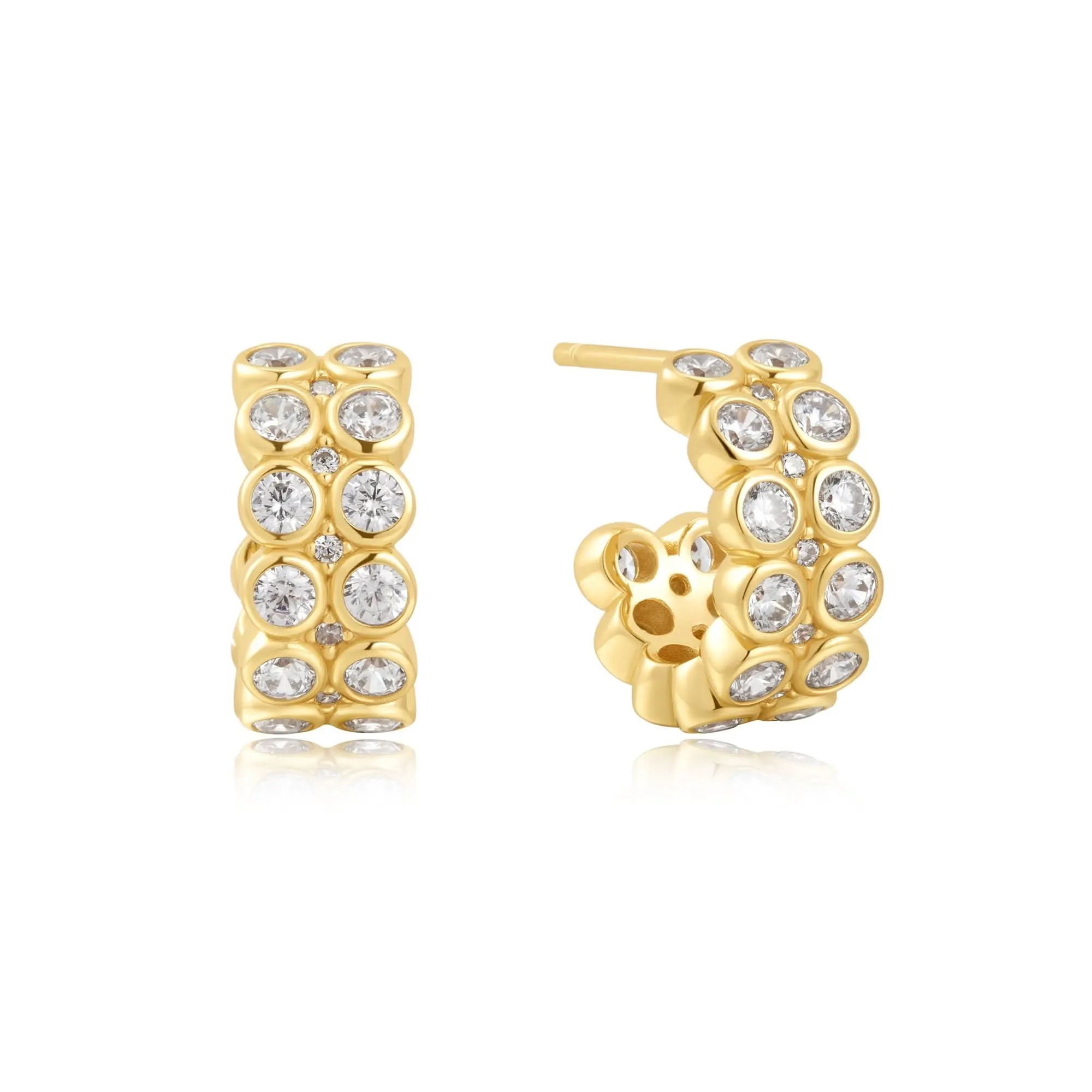 Ania Haie Boucles d'oreilles doubles rangées en or blanc avec zircons cubiques sertis E058-04G Bijoux Ania Haie