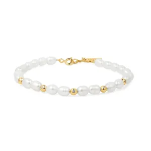 Bracelet Ania Haie en or avec perle d'eau douce blanche et zircone cubique sertie sur le contour B058-05G Bijoux Ania Haie
