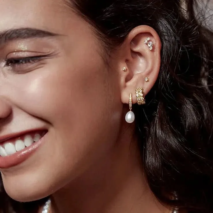 Ania Haie Perle d'eau douce dorée fraîche Blanc Zirconium cubique Pavé Pendentifs créoles E058-03G Bijoux Ania Haie