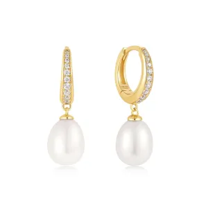 Ania Haie Perle d'eau douce dorée fraîche Blanc Zirconium cubique Pavé Pendentifs créoles E058-03G Bijoux Ania Haie