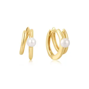 Ania Haie Boucles d'oreilles Huggies Perles d'eau douce Doré Parallèle Duo E058-02G Bijoux Ania Haie