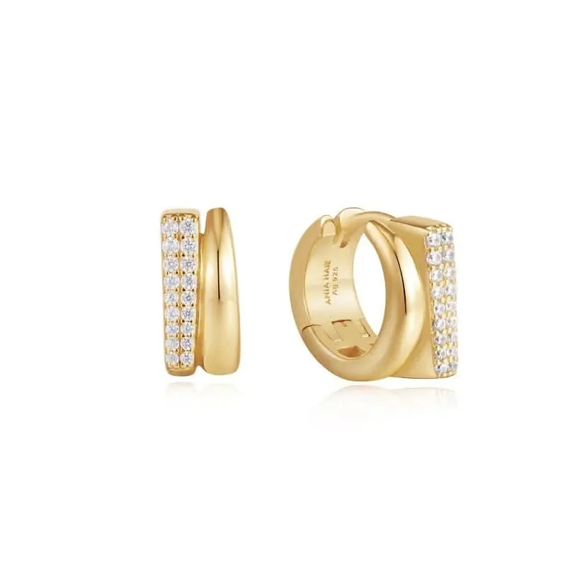 Boucles d'oreilles doubles huggie en or pavé Ania Haie E051-04G Bijoux Ania Haie