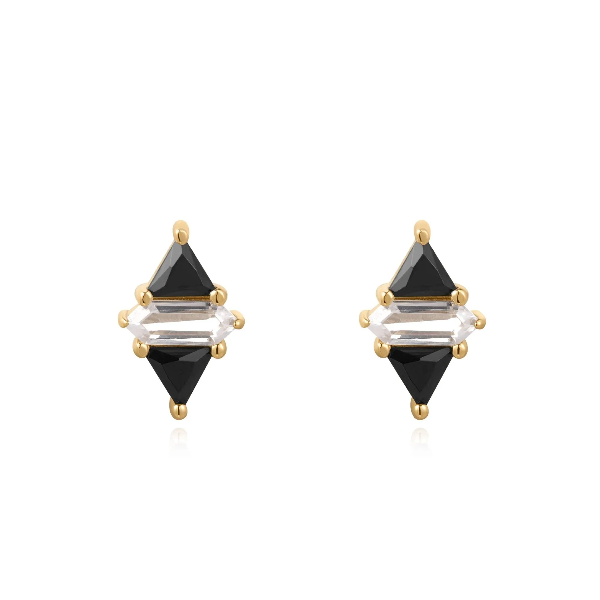 Ania Haie Boucles d'oreilles à clous Triangle Doré Noir/Blanc avec Zircon Cubique E059-07G Bijoux Ania Haie