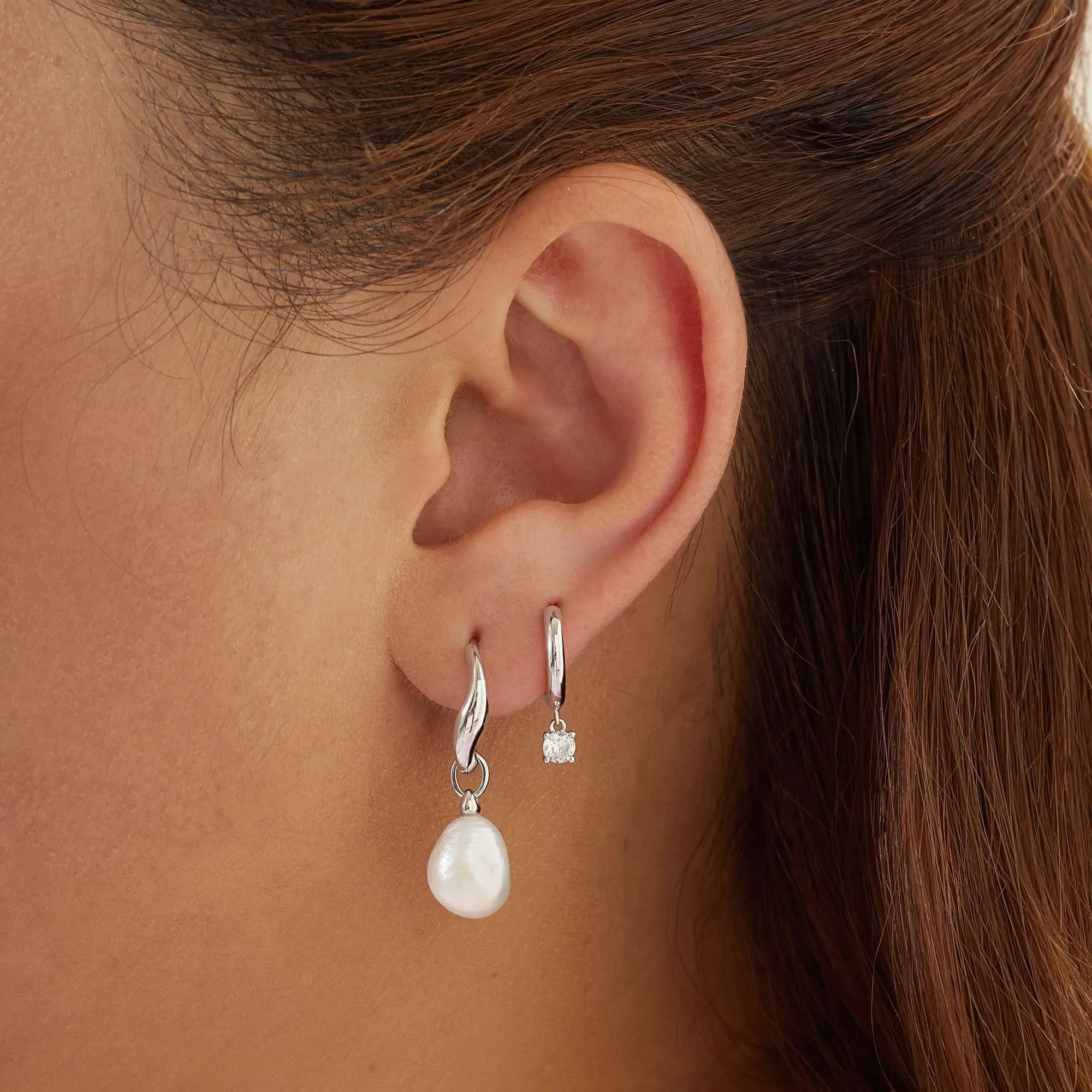 Boucles d'oreilles goutte en perles d'eau douce argentées Ania Haie E058-05H Bijoux Ania Haie