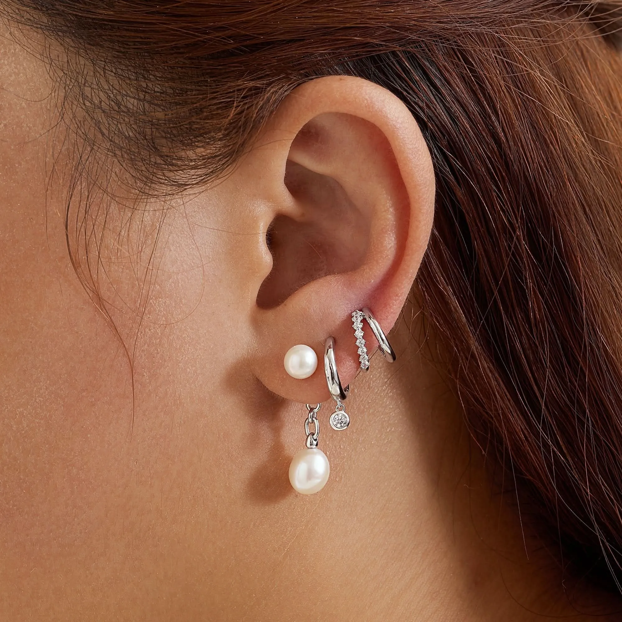 Boucles d'oreilles à clous Ania Haie avec perles d'eau douce argentées E058-06H Bijoux Ania Haie