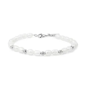 Bracelet Ania Haie en perles d'eau douce argentées avec zircons cubiques blancs sertis sur le tour B058-05H Bijoux Ania Haie