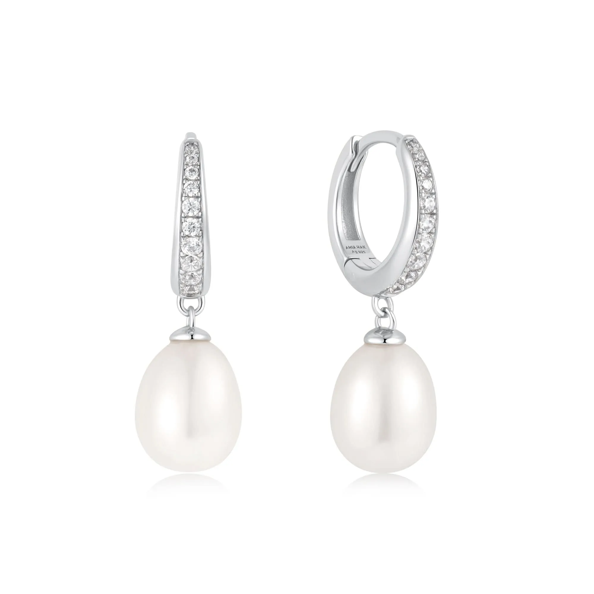 Ania Haie Boucles d'oreilles pendantes en argent avec perles d'eau douce, zircons cubiques pavés blancs E058-03H Bijoux Ania Haie