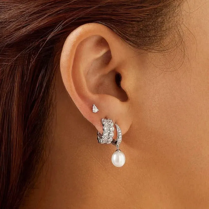 Ania Haie Boucles d'oreilles pendantes en argent avec perles d'eau douce, zircons cubiques pavés blancs E058-03H Bijoux Ania Haie
