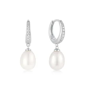 Ania Haie Boucles d'oreilles pendantes en argent avec perles d'eau douce, zircons cubiques pavés blancs E058-03H Bijoux Ania Haie