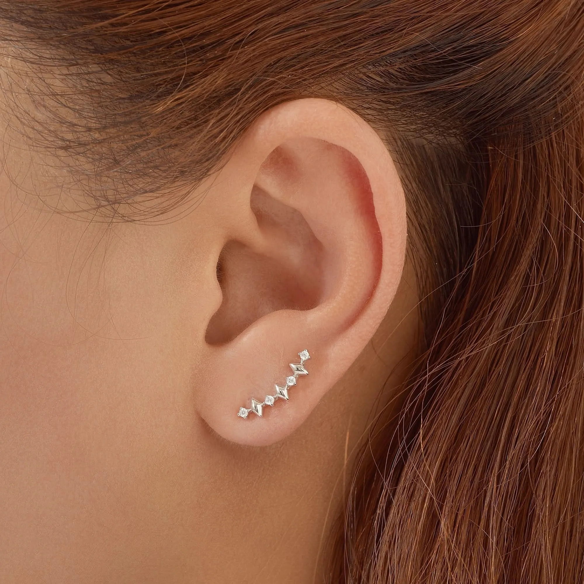 Boucles d'oreilles grimpantes argentées multicolores scintillantes E061-04H Ania Haie Jewellery