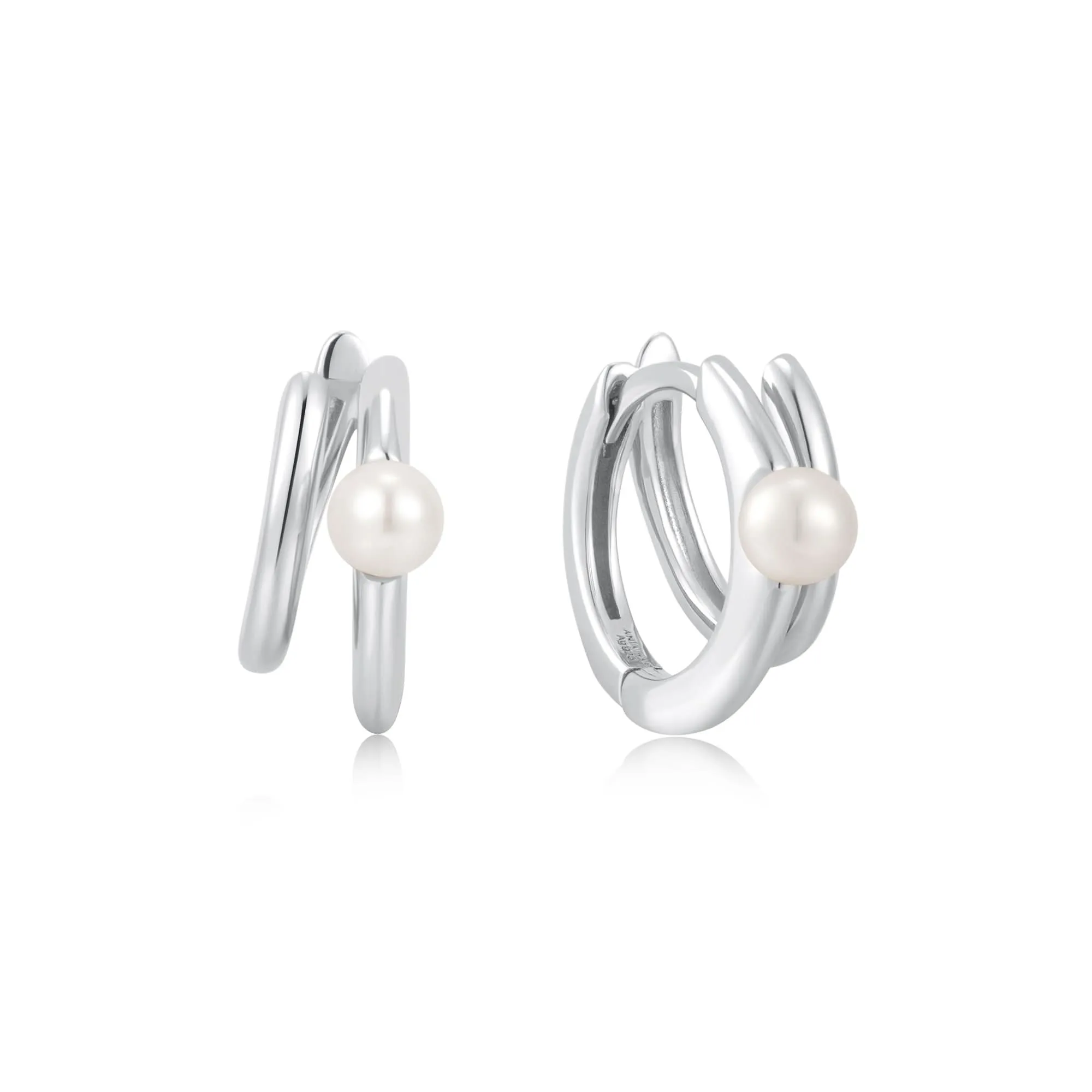 Ania Haie Boucles d'oreilles Huggies Perles d'eau douce Duo Parallèle Argenté E058-02H Bijoux Ania Haie