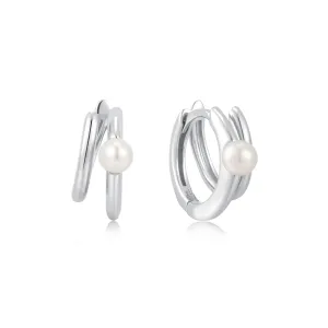 Ania Haie Boucles d'oreilles Huggies Perles d'eau douce Duo Parallèle Argenté E058-02H Bijoux Ania Haie