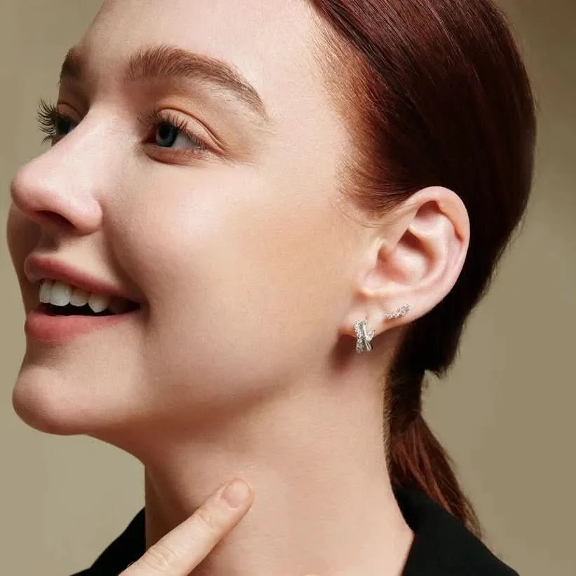 Boucles d'oreilles doubles étincelantes Ania Haie Silver Sparkle E056-04H Bijoux Ania Haie