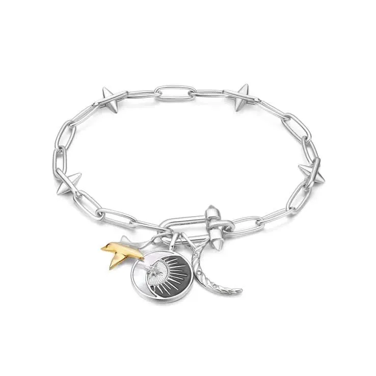 Bracelet Ania Haie avec breloques et maillons cloutés argentés B048-03H Bijoux Ania Haie