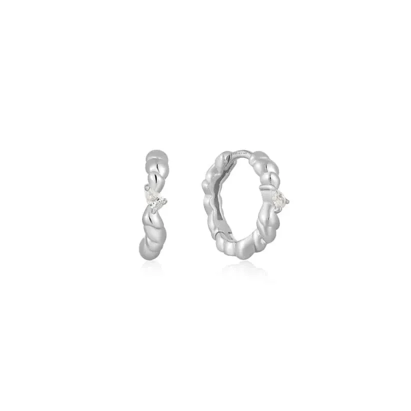 Boucles d'oreilles Huggie à vagues torsadées argentées Ania Haie E050-01H Bijoux Ania Haie