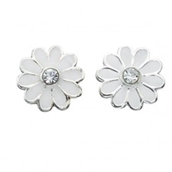 Boucles d'oreilles à clous Daisy en argent sterling A869W avec émail blanc transparent - Bijoux Beginnings