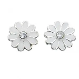 Boucles d'oreilles à clous Daisy en argent sterling A869W avec émail blanc transparent - Bijoux Beginnings