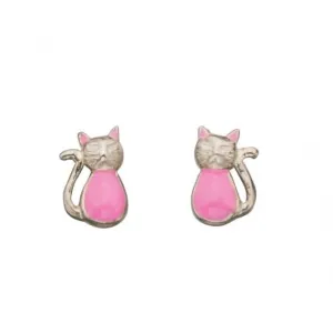 Boucles d'oreilles à clous Émail Chat en Argent Sterling A948P - Débuts Bijoux