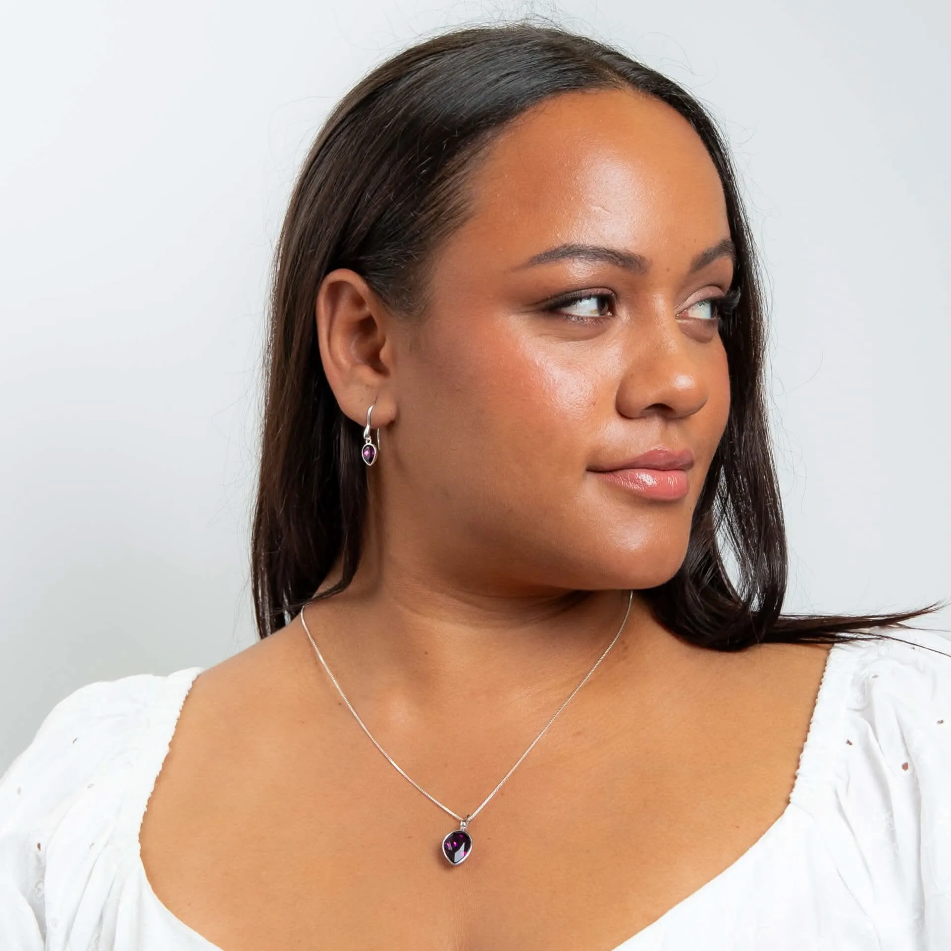 Pendentif en Cristal d'Améthyste en Argent Sterling P5459M - Débuts Bijoux