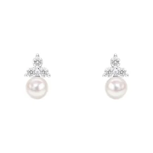 Boucles d'oreilles en argent sterling avec zirconium cubique et perle blanche coquillage E6497W - Débuts Bijoux