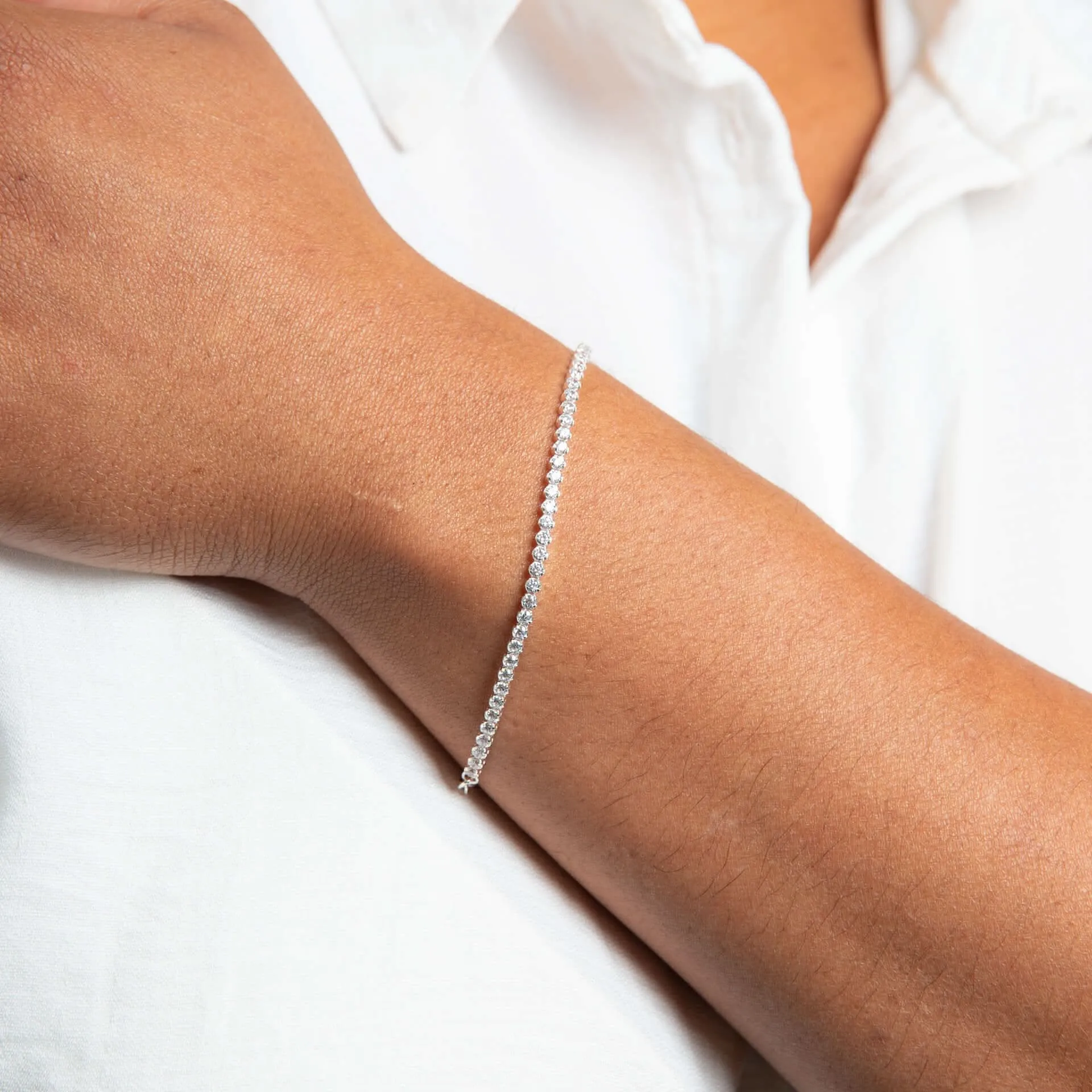 Bracelet Blanc en Argent Sterling avec Zirconium Cubique B5533C - Débuts Bijoux