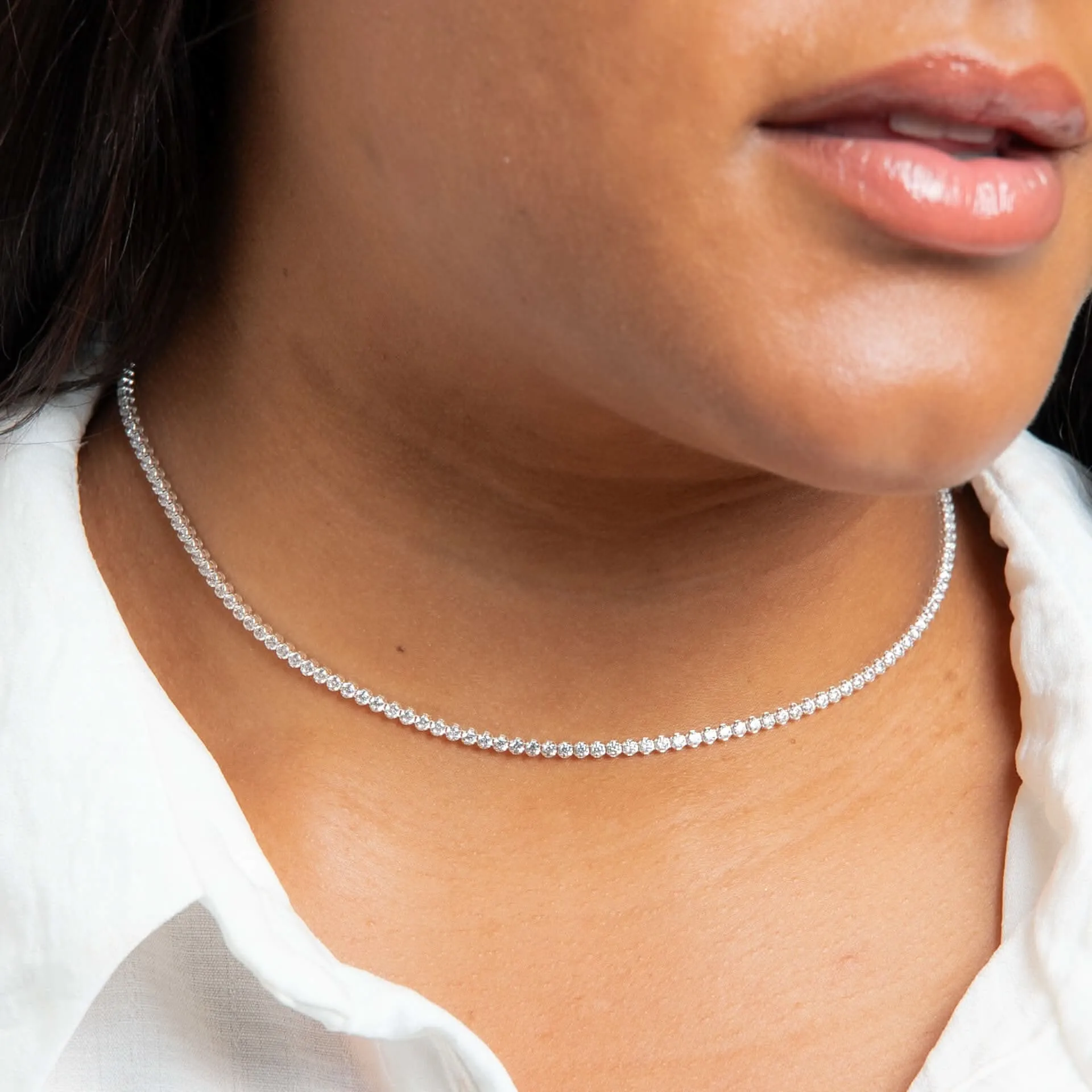 Collier Blanc en Argent Sterling avec Zirconium Cubique N4614C - Débuts Bijoux