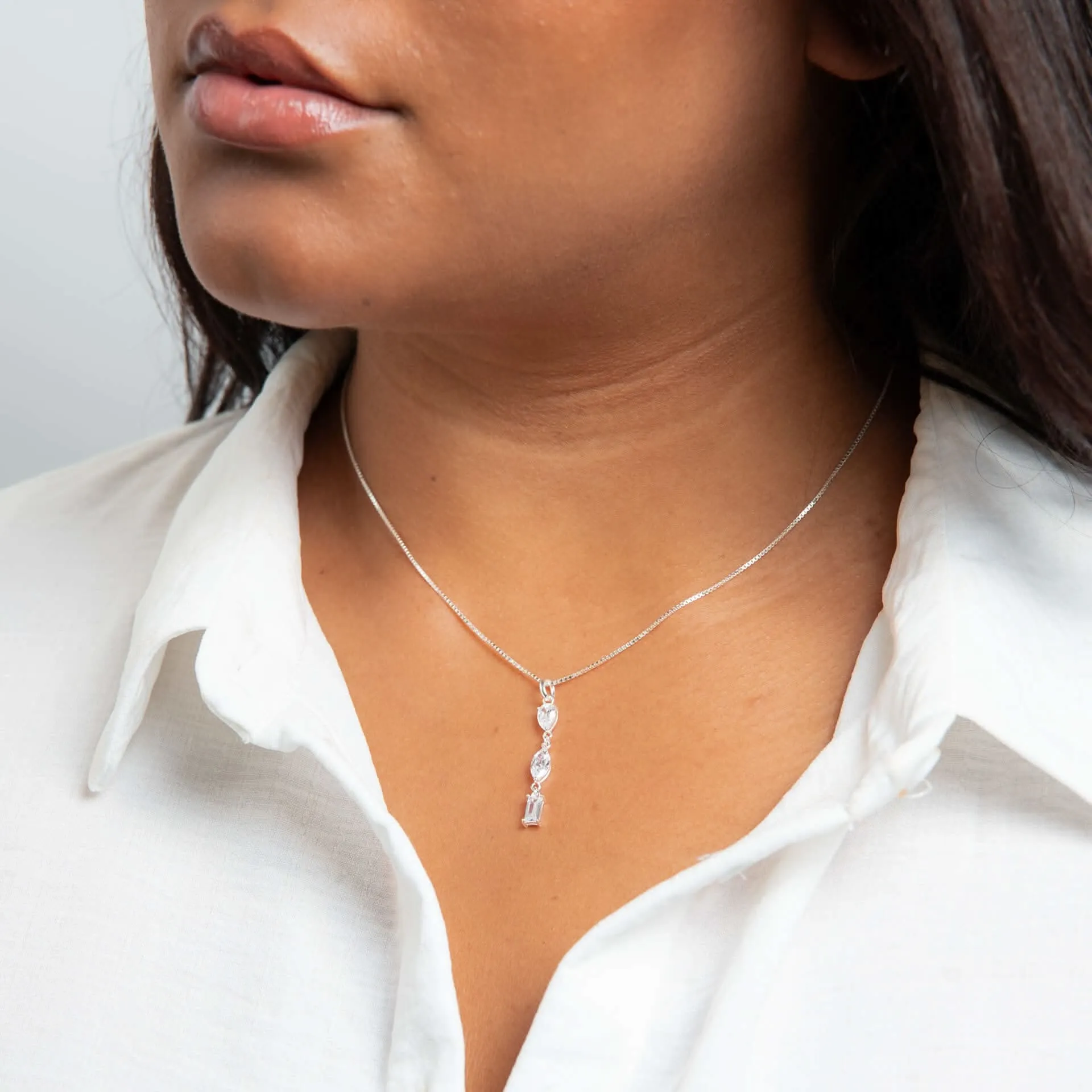 Pendentif Blanc en Argent Sterling avec Zircon Cubique P5451C - Bijoux Beginnings