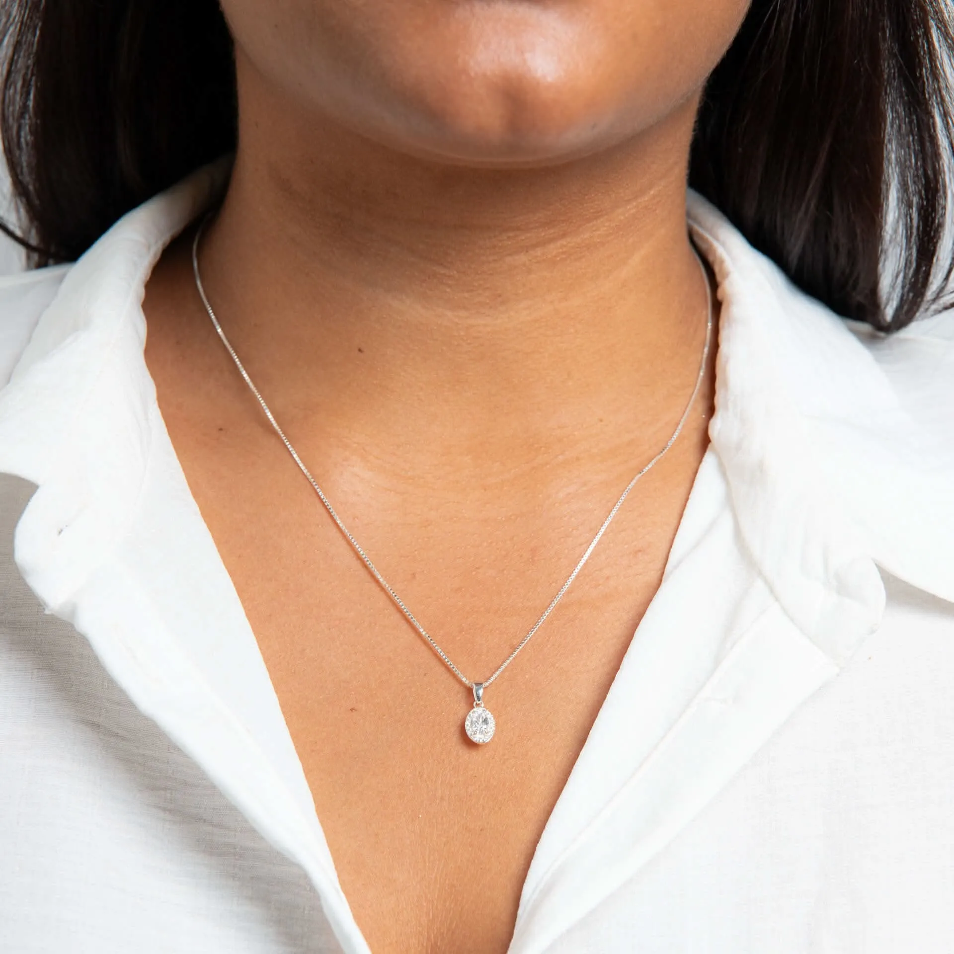 Pendentif Blanc en Argent Sterling avec Zirconium Cubique P5455C - Bijoux Beginnings