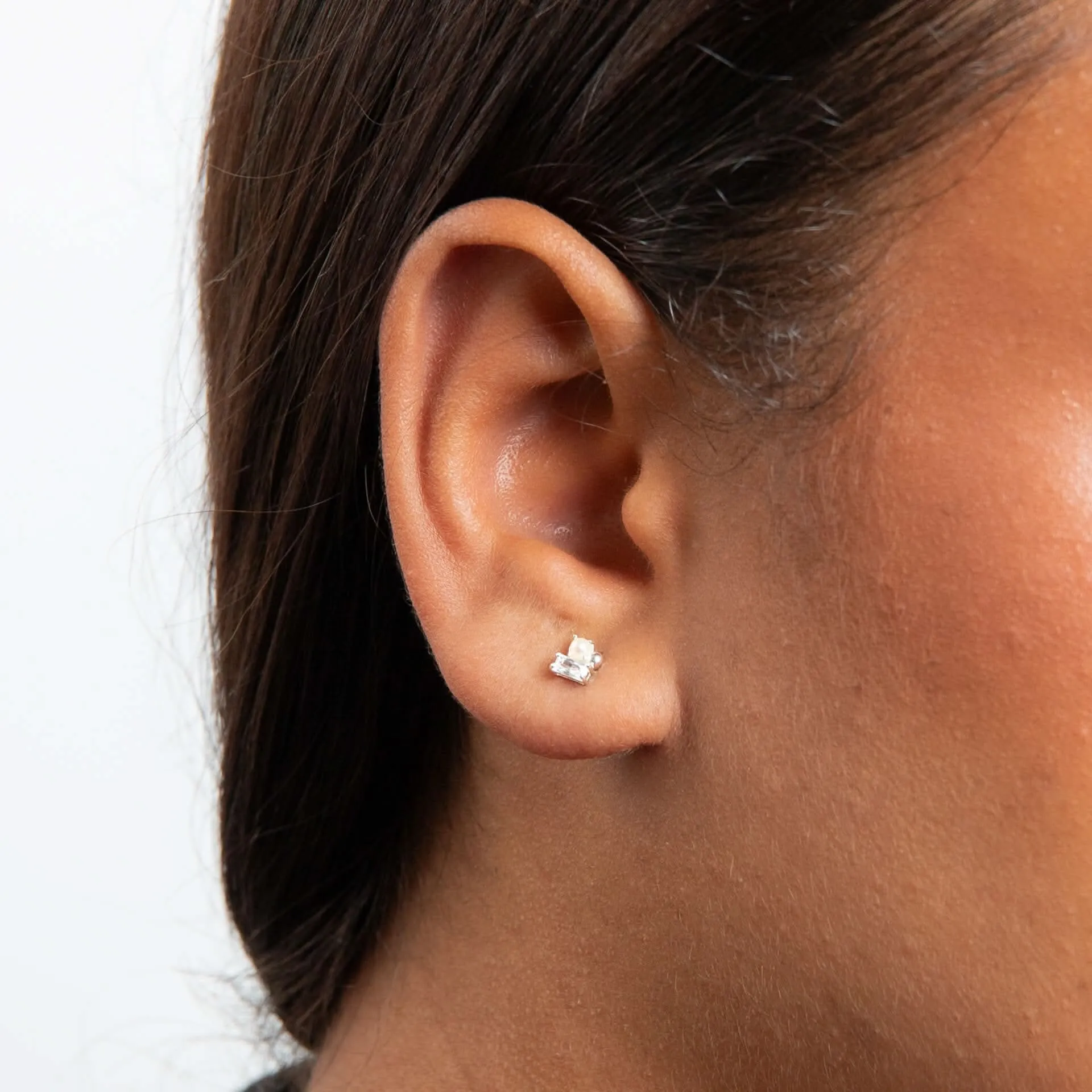 Boucles d'oreilles blanches en argent sterling, perle d'eau douce et zirconium E6482W - Débuts Bijoux