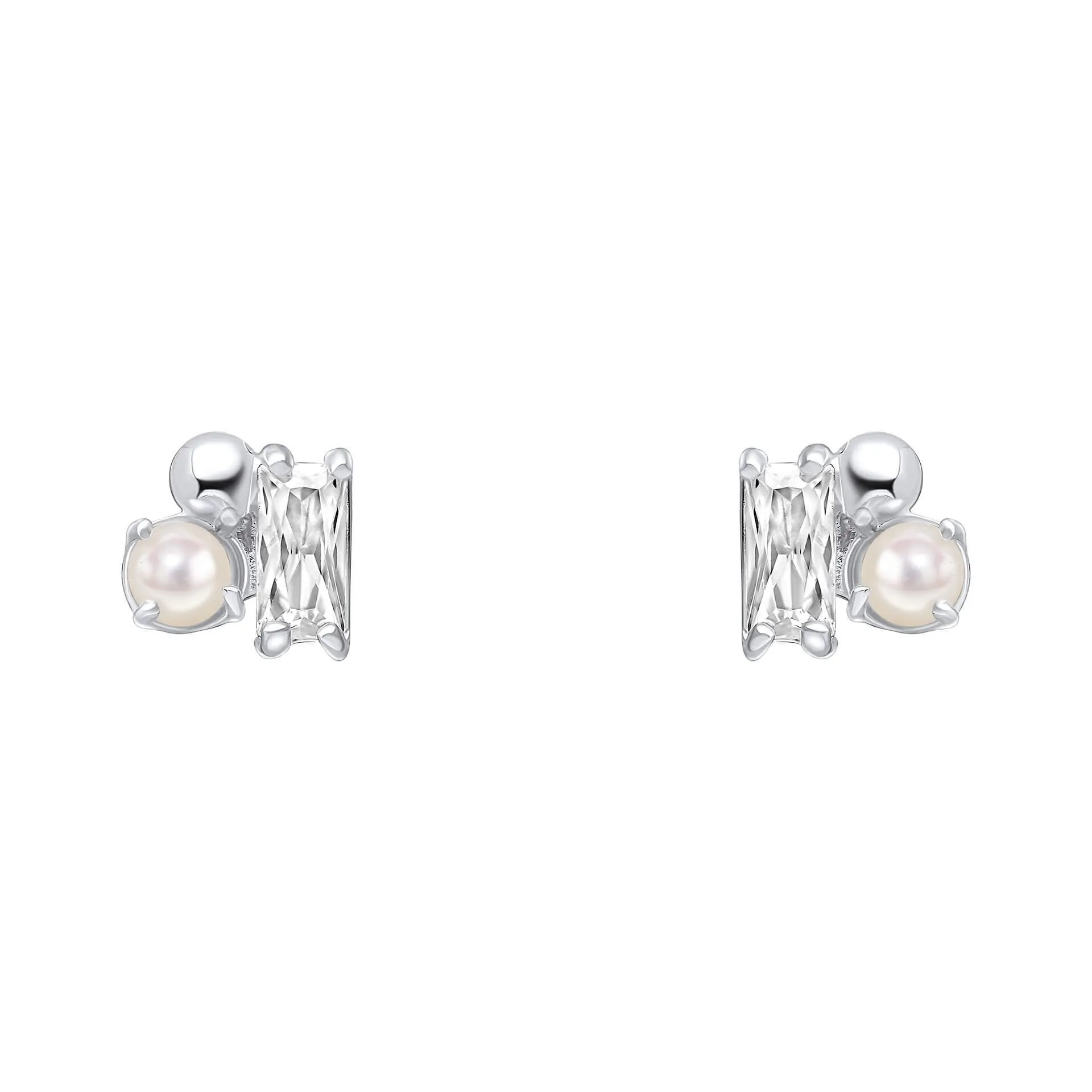 Boucles d'oreilles blanches en argent sterling, perle d'eau douce et zirconium E6482W - Débuts Bijoux