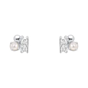 Boucles d'oreilles blanches en argent sterling, perle d'eau douce et zirconium E6482W - Débuts Bijoux