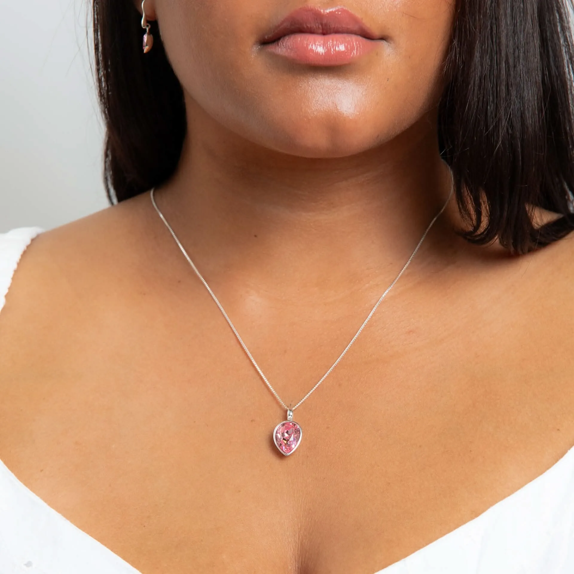 Pendentif Rose Cristal Rose Clair en Argent Sterling P5460P - Bijoux Beginnings