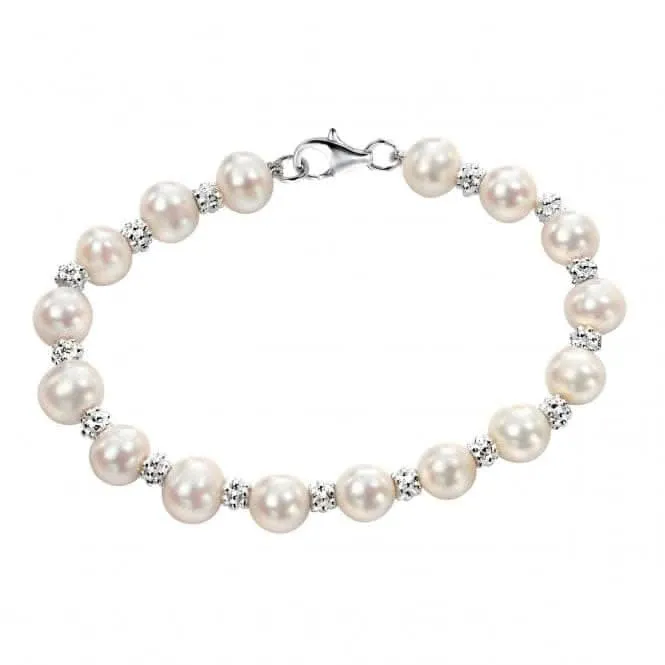 Bracelet Débuts en Argent Sterling avec Perle d'Eau Douce Blanche Texturée 19cm B3701W Bijoux Débuts