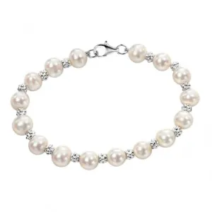 Bracelet Débuts en Argent Sterling avec Perle d'Eau Douce Blanche Texturée 19cm B3701W Bijoux Débuts