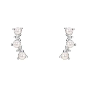 Boucles d'oreilles en argent sterling zirconia blanc et perle d'eau douce blanche E6498W - Débuts Bijoux