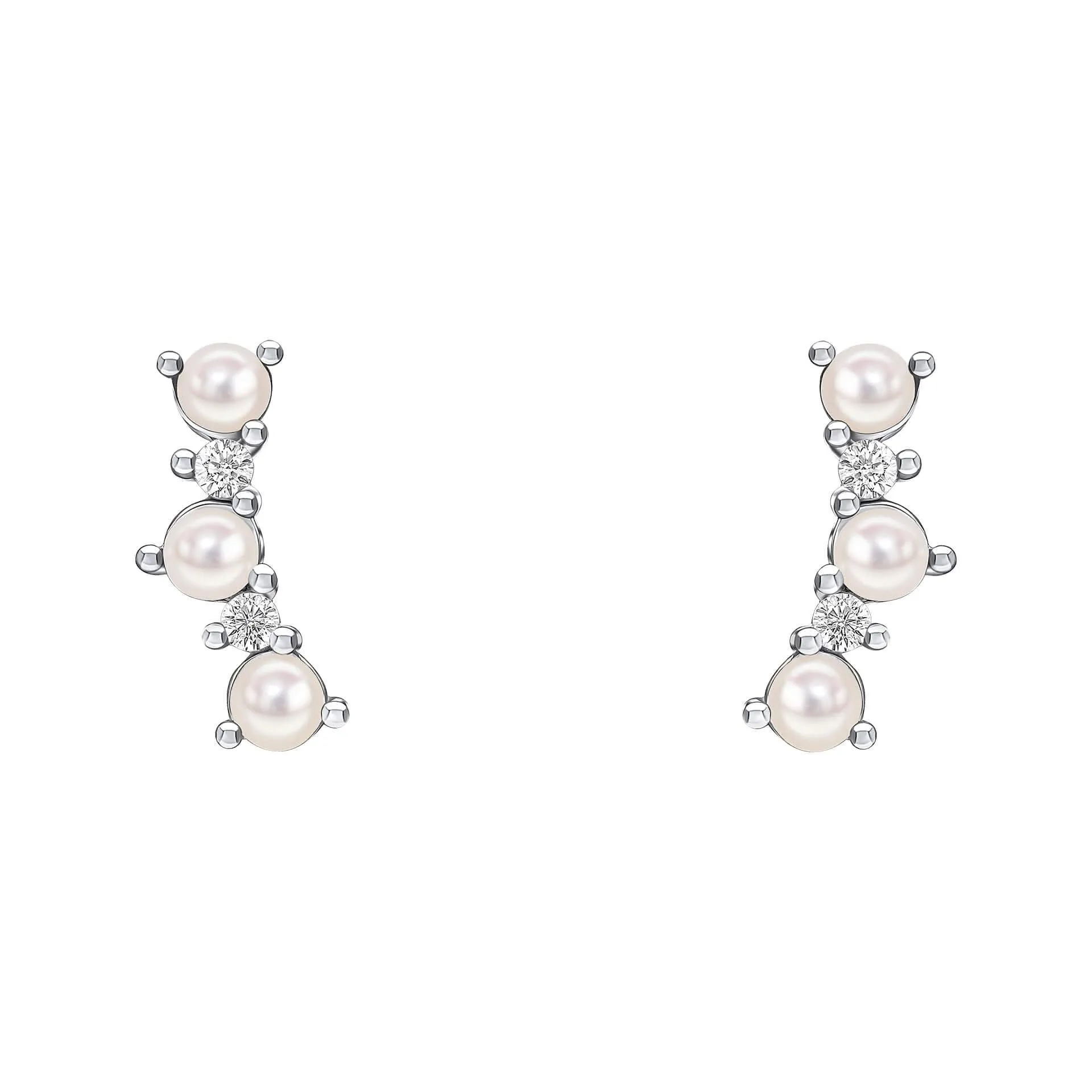 Boucles d'oreilles en argent sterling zirconia blanc et perle d'eau douce blanche E6498W - Débuts Bijoux