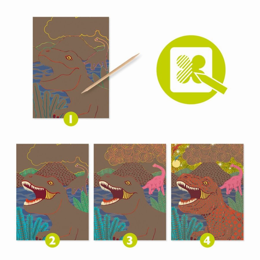 Djeco - When Dinosaurs Reigned Scratch Cards Scratch Art