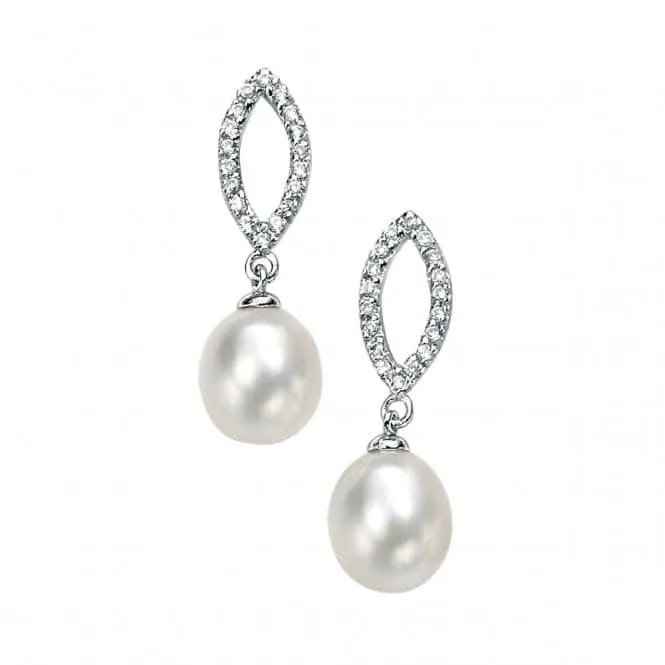 Boucles d'oreilles pendantes en argent marquise avec perles E3860WZ364 de la collection Beginnings Jewellery