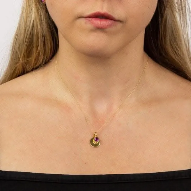 Collier Swarovski P5009 avec disque gravable en pierre de naissance plaqué or jaune de février - Débuts Bijoux