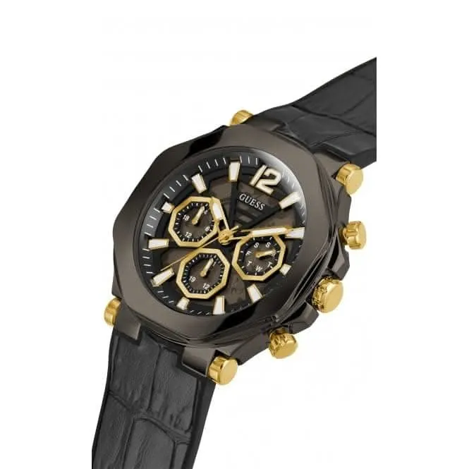 Gents Edge Monture en acier brossé avec bracelet en cuir véritable et silicone GW0492G1