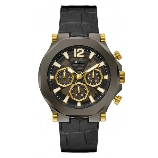 Gents Edge Monture en acier brossé avec bracelet en cuir véritable et silicone GW0492G1