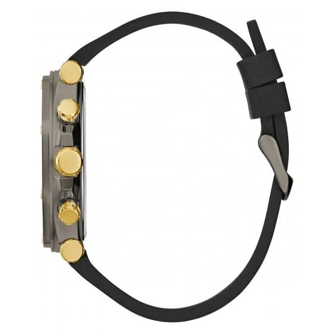 Gents Edge Monture en acier brossé avec bracelet en cuir véritable et silicone GW0492G1
