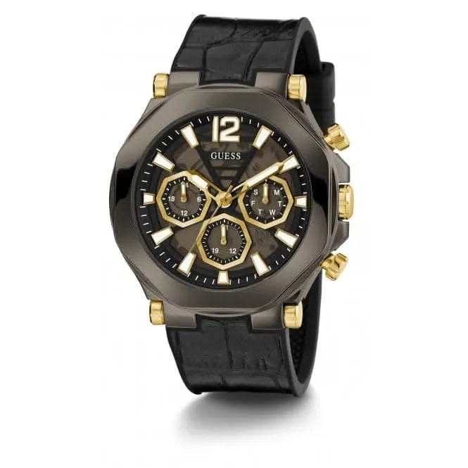 Gents Edge Monture en acier brossé avec bracelet en cuir véritable et silicone GW0492G1