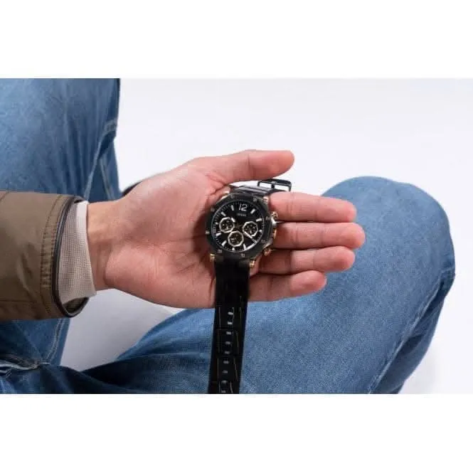 Gents Edge Monture en acier brossé avec bracelet en cuir véritable et silicone GW0492G1