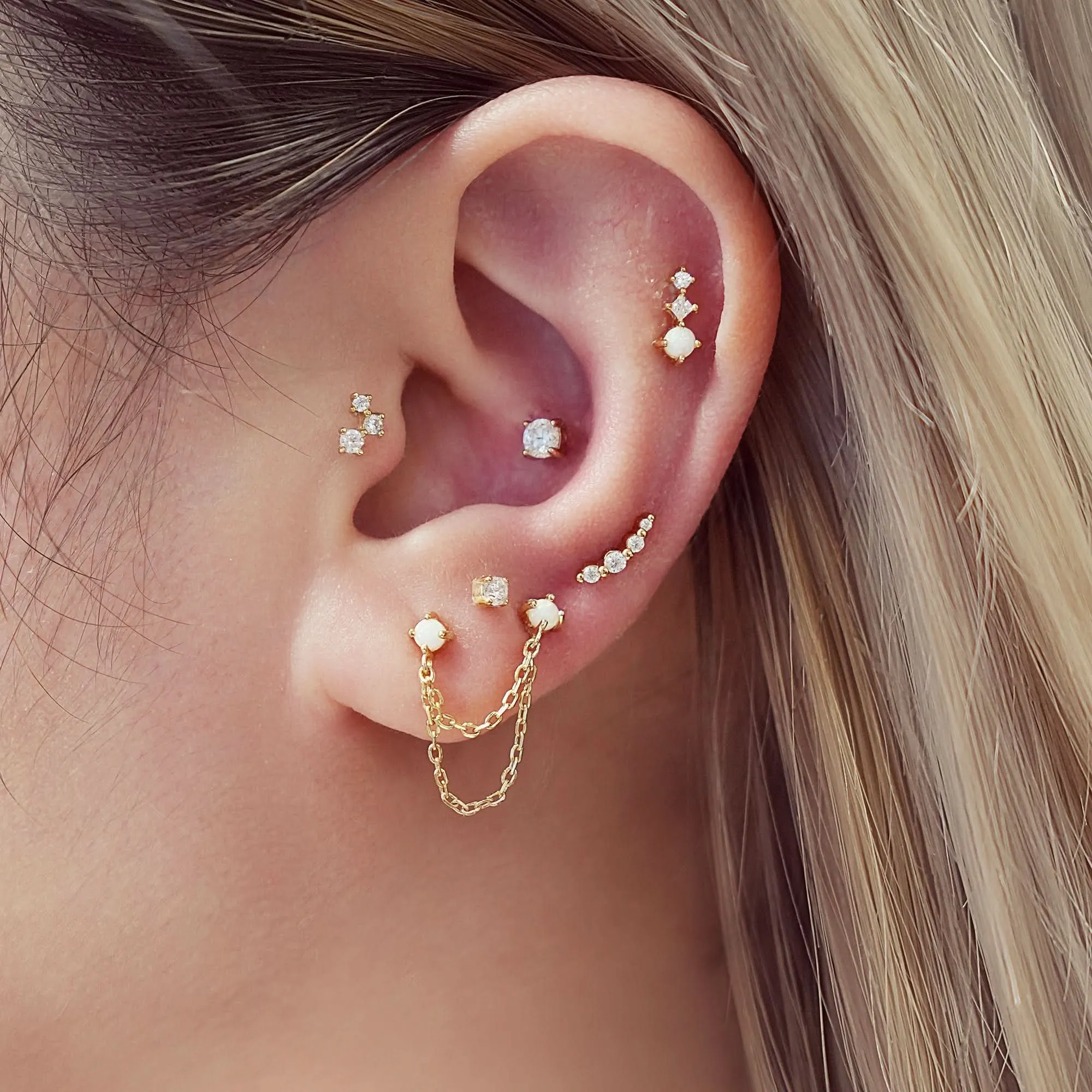 Boucles d'oreilles à clous en pierre perlée avec bague en or E065-01G Ania Haie Jewellery