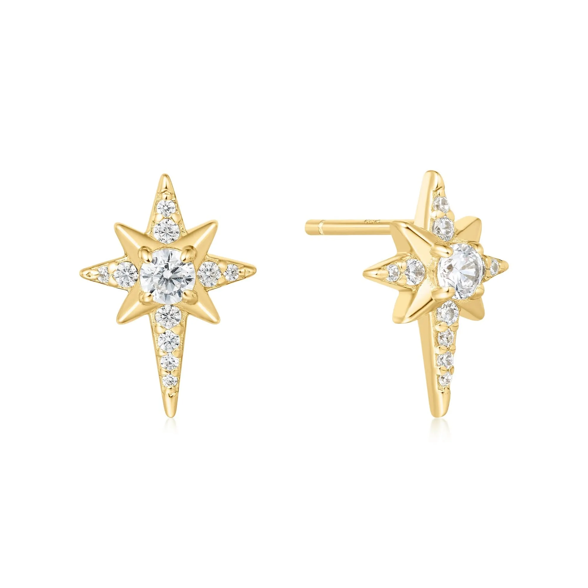 Boucles d'oreilles à clous Étoile à huit branches en or E065-02G Ania Haie Jewellery