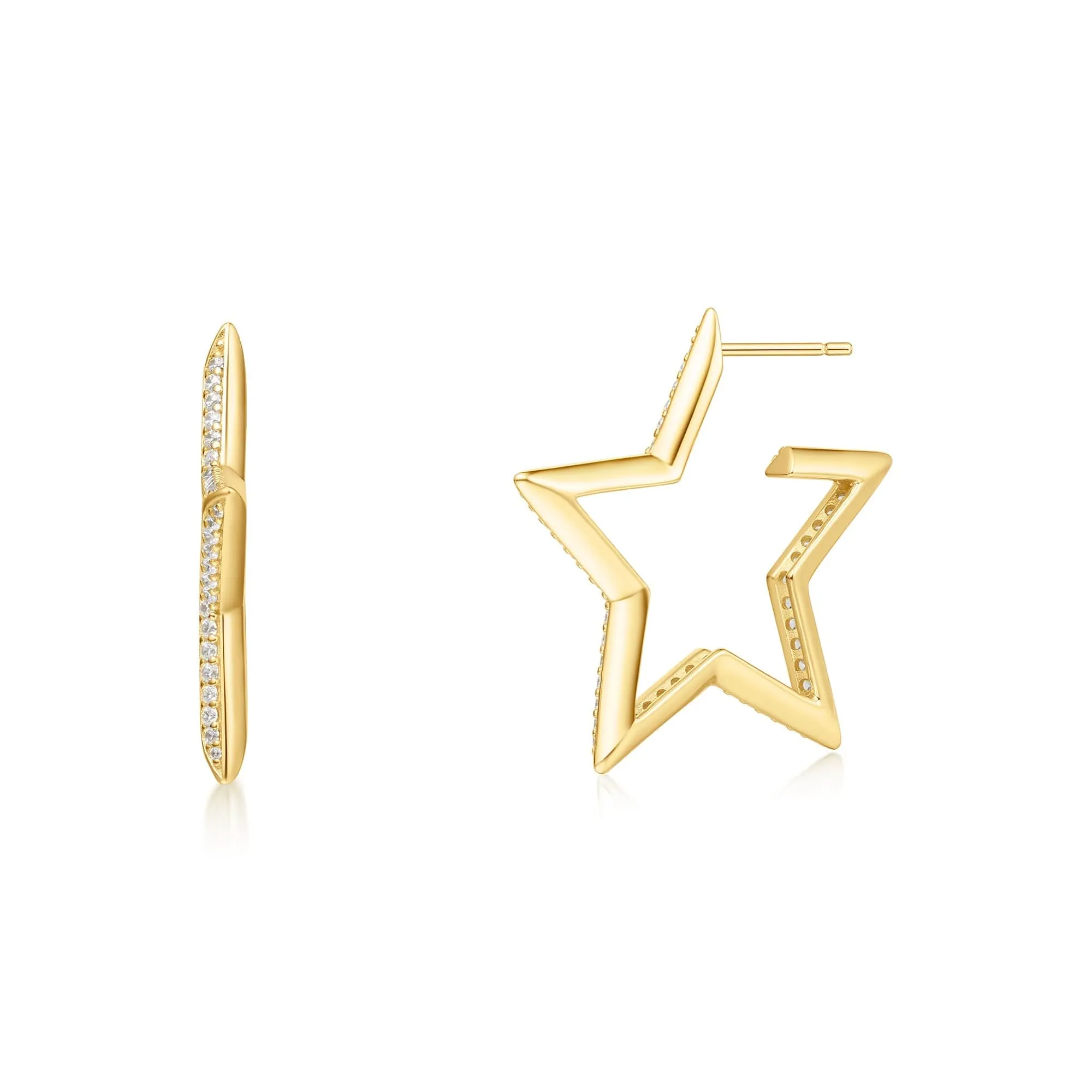Boucles d'oreilles pavées en or en forme de grande étoile E064-09G Ania Haie Jewellery
